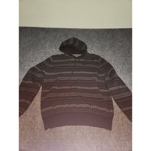 IZOD Mens Fair Isle Hooded Sweater Black Grey Cotton Knit Hoodie 4645GS179001 L